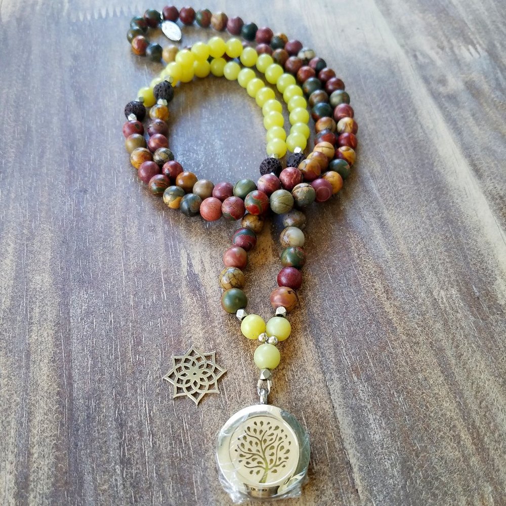 NWT ~ Picasso Jasper/Yellow Jade Diffuser Locket Mala